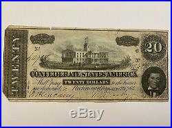 Civil War Confederate Currency $20 Note Twenty Dollar Bill CSA Money 1864 States
