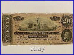 Civil War Confederate Currency $20 Note Twenty Dollar Bill CSA Money 1864 States