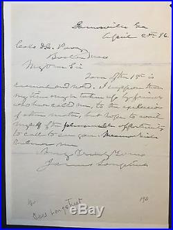 Civil War Confederate General James Longstreet Signed Letter PSA/DNA Autographed