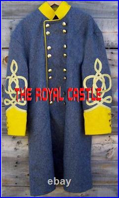 Civil War Confederate Officers Reproduction Double Breasted Blue/Gold Braid Coat