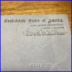 Civil War Confederate Official Business Unused Large Blue Envelope Cover Signed