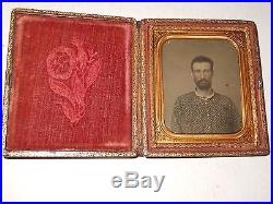 Civil War Confederate Soldier 1/6 Plate Ambrotype & Full Case