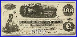 Civil War Confederate States of America $100 Bill/Note Dated Oct. 2, 1862