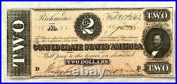 Civil War Confederate States of America $2 bill/note Dated Feb. 17, 1864