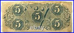 Civil War Confederate States of America $5 Bill/Note April 6, 1863 Great Back