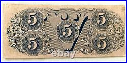 Civil War Confederate States of America $5 Bill / Note Dated1862 Printed back