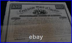 Civil War Confederate States of America C. S. A. $100 Bond 1861 with Seal & Coupons