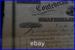 Civil War Confederate States of America C. S. A. $100 Bond 1861 with Seal & Coupons