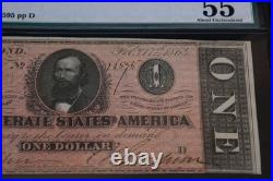 Civil War Confederate States of America CSA $1 One 1864 T-71 PMG 55 About UNC
