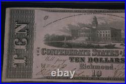 Civil War Confederate States of America CSA $10 Ten 1862 T-52 PMG 25 Very Fine
