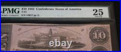 Civil War Confederate States of America CSA $10 Ten 1862 T-52 PMG 25 Very Fine
