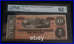 Civil War Confederate States of America CSA $10 Ten 1864 T-68 PMG 62 UNC EPQ