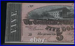 Civil War Confederate States of America CSA $5 Five 1864 T-69 PMG 63 Choice UNC