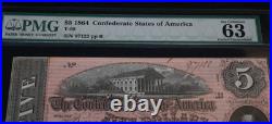 Civil War Confederate States of America CSA $5 Five 1864 T-69 PMG 63 Choice UNC Civil War Confederate States of America CSA $5 Five 1864 T-69 PMG 63 Choice UNC