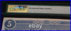 Civil War Confederate States of America CSA $5 Five 1864 T-69 PMG 63 Choice UNC