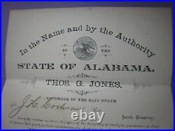 Civil War Confederate War Hero Document Signed. Alabama Gov. Thos. G. Jones