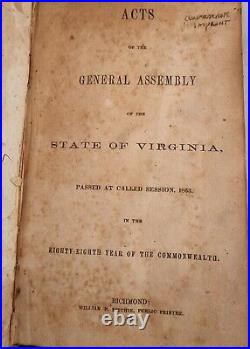 Civil War Confederate imprint State of Virginia 1863 Acts of the Assembly