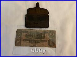 Civil War Era Folding Leather With Confederate $10 Bill As Found Unknown Relativ