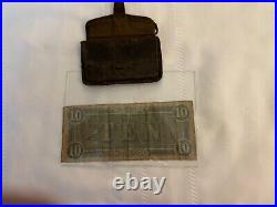 Civil War Era Folding Leather With Confederate $10 Bill As Found Unknown Relativ