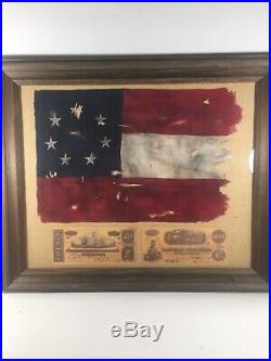 Civil War Framed Stars And Bars With Real Confederate Currency 24x20x2