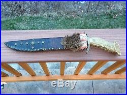 Civil War HUGE Crown Stag Bowie with Sheath, 17.5 Signed Confederate Indian Scout