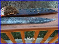 Civil War HUGE Crown Stag Bowie with Sheath, 17.5 Signed Confederate Indian Scout