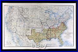 Civil War Map Dec. 1864 United States Confederate West Territories Pony Express