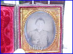 Civil War NC Confederate Soldier 1/6 Ambrotype Photograph withConfederate PISTOL