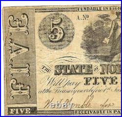 Civil War-NC Rare 1865 Confederate/Obsolete CR-86 Rarity R-4 -CSA $5 note VF