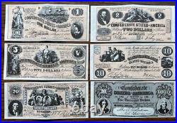 Civil War News Confederate Currency Lot of 6 Bills, 1962, Near Mint
