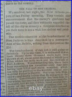 Civil War Newspapers- FALL OF NEW ORLEANS, CHARLESTON MERCURY, CONFEDERATE