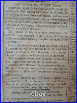 Civil War Newspapers- FALL OF NEW ORLEANS, CHARLESTON MERCURY, CONFEDERATE