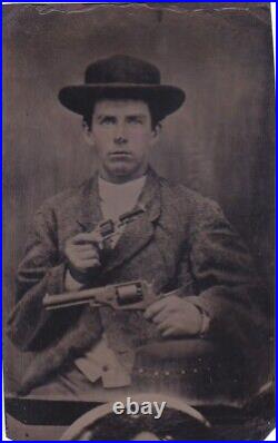 Civil War Tintype Photo Double Armed Pre-War Confederate Soldier with Revolvers