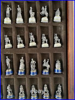 Civil War Union & Confederate Pewter Brass Chess Set by The Franklin Mint 1983