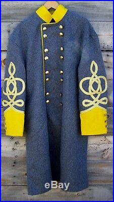 Civil war confederate officers double breasted wool frock coat 4 row braids 44