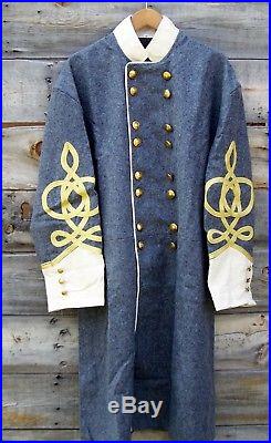 Civil war confederate officers double breasted wool frock coat 4 row braids 46