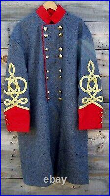 Civil war confederate officers double breasted wool frock coat 4 row braids 48