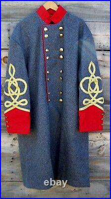 Civil war confederate officers double breasted wool frock coat 4 row braids 50