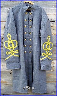 Civil war confederate reenactor officers double breasted frock coat 4 braids 42