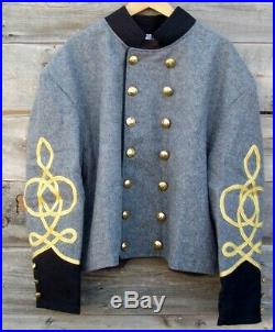 Civil war confederate reenactor shell jacket with 3 row braids 42