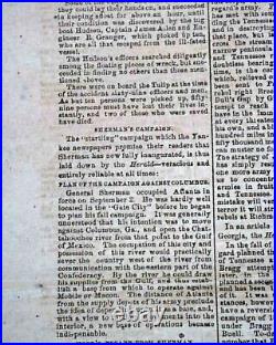 Columbia SC South Carolina Very Rare Confederate South 1862 Civil War Newspaper