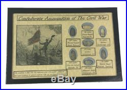 Confederate Ammunition Bullets of The Civil War with Display Case and COA