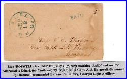 Confederate Civil War 1861 Roswell GA PAID 5 to Savannah to Mrs Capt Barnwell