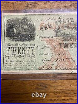 Confederate Civil War 1862 Cr. 34 $20 Mississippi Currency Note Rare Nice