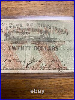 Confederate Civil War 1862 Cr. 34 $20 Mississippi Currency Note Rare Nice
