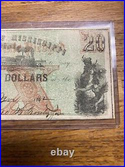 Confederate Civil War 1862 Cr. 34 $20 Mississippi Currency Note Rare Nice
