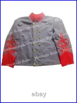 Confederate Civil War Shell Jacket Gray Wool Red Cuffs & Trim, Officer Rank
