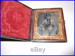 Confederate Civil War Soldier 1/6 Plate Ambrotype & Full Case