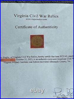 Confederate Dug Button Virginia VMI BUTTON Evans Bk Albemarle County VA Read