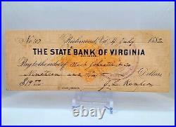 Confederate General James Kemper Civil War Autograph Signed Check Gettysburg